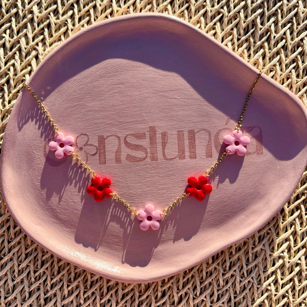 Collier Rosalie Rose et Rouge