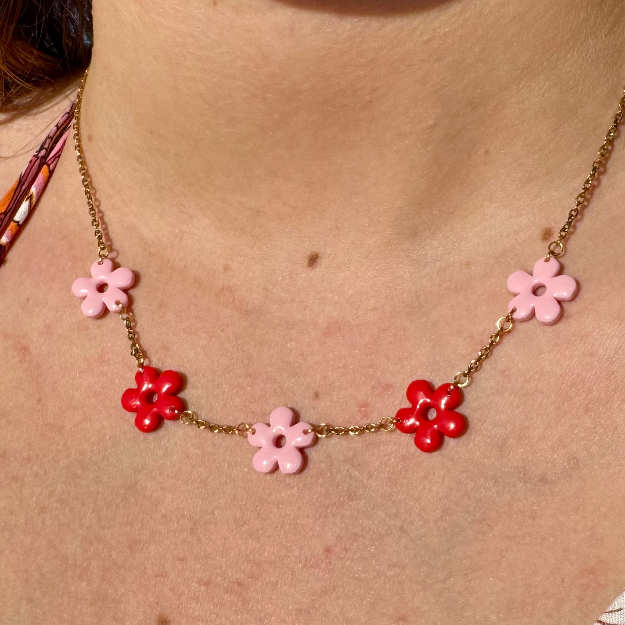 Collier Rosalie Rose et Rouge